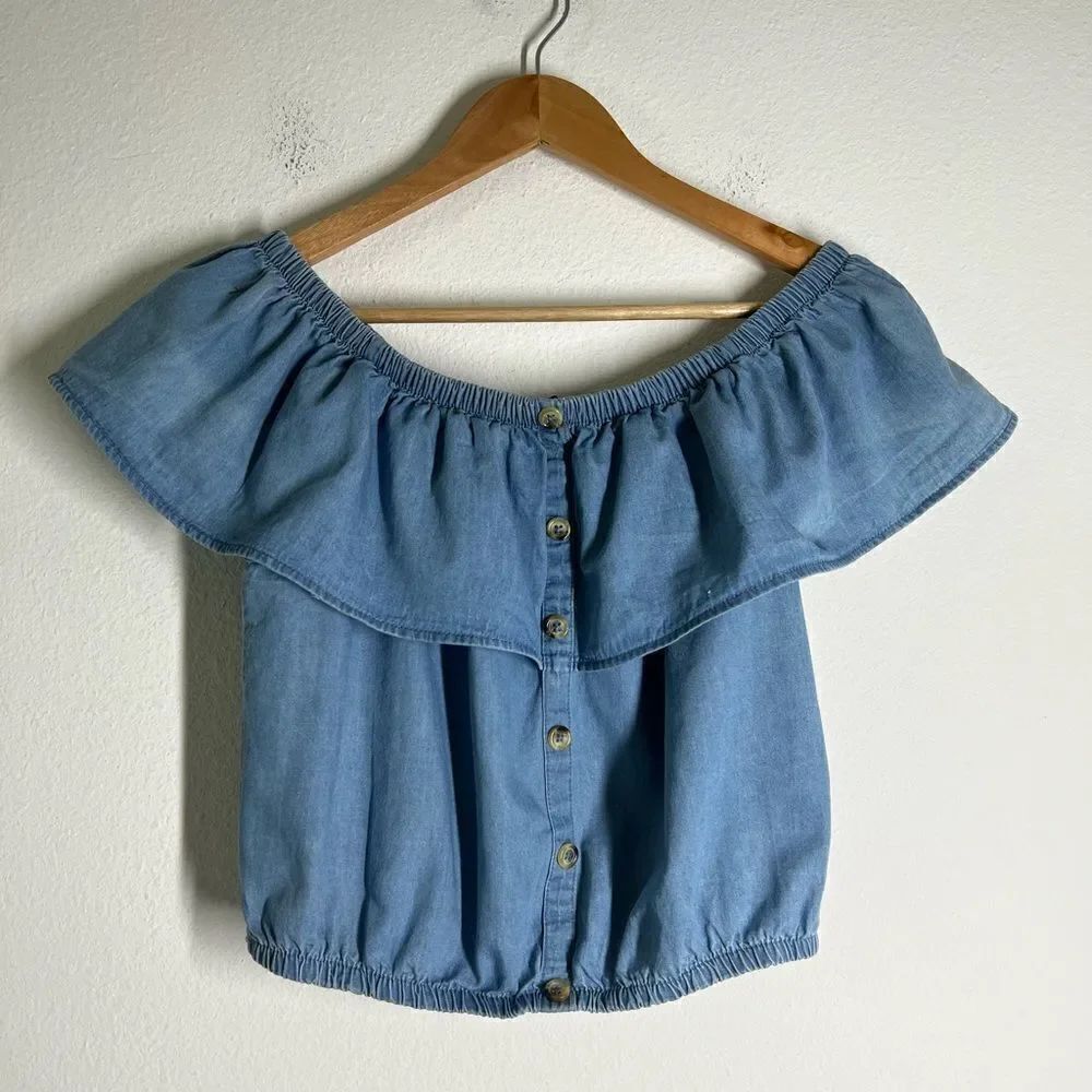 Derek Heart Bohemian Denim Off-the-Shoulder Chambray Top size M